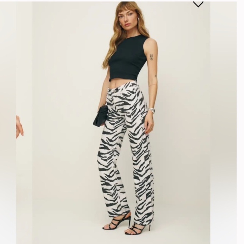 Reformation‎ Cynthia Zebra Print High Rise Straight Jeans - Picture 4 of 9